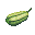 A pixel art cucumber with a green body and a small stem against a black background.