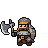 Stout warrior in segmented grey and gold armor with helmet, holding a large axe.