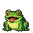 A plump, cheerful green frog with large orange-rimmed eyes sits with its mouth open and a bright red tongue out.