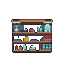 A three-tiered shelf unit against a dark background, holding vials and containers in cool tones.