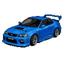 A vibrant azure Nissan Skyline GT-R R34 with an aggressive body kit and prominent rear spoiler, shown from a three-quarter front view on a black background.