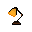 A glowing, pixelated bell in warm orange and brown hues hangs against a black background.