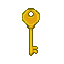 A classic golden key with a circular bow and a two-notched bit on a black background.