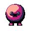 A round, plump magenta creature with lighter pink highlights, two stubby legs, wide dark eyes, and a dark void for a mouth.