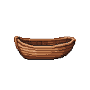 A simple wooden rowboat with visible planks and subtle shading, resting on a transparent background.