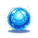 A glowing blue energy orb with swirling luminous currents and twinkling stars.