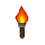 A pixelated torch with red, orange, and yellow flames burns against a black background.