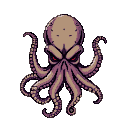 Menacing octopus with glowing red eyes and writhing tentacles against a black background.