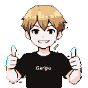 Young man with spiky brown hair and a mischievous grin giving a double thumbs-up. He wears a black t-shirt with "Garipu" in white text.