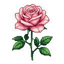 A delicate pink rose with unfurling petals and a vibrant green stem and leaves.