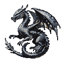 Majestic obsidian dragon with shimmering metallic scales, unfurled crystalline wings, and an intelligent gaze.