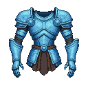 A full suit of light blue segmented plate armor with polished sheen and brown segmented skirt.