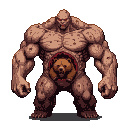 A colossal, grotesquely muscled humanoid with an open chest cavity revealing a snarling bear's head within.