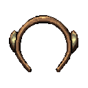 A golden headband with subtle ear-like protrusions against a black background.