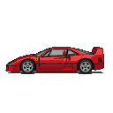 Red Ferrari F40 side view, pixel art sprite with prominent rear wing.