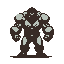 A hulking, imposing figure with broad shoulders and massive limbs, its dark, earthy body marked with lighter patches suggesting a stony or armored exterior.