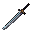 Silver sword with a blue sheen and a golden accent on the guard.