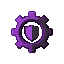 Stylized gear in purple and dark gray enclosing a purple shield emblem.
