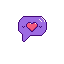 A purple chat bubble with a pink heart and blushing cheeks.