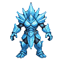 A humanoid ice elemental with crystalline armor and sharp spikes.
