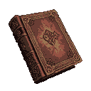 Ancient, ornate book with embossed patterns and a central emblem.