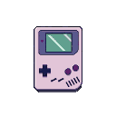 A classic light purple Game Boy console with a muted teal screen and dark blue directional pad on a black background.