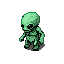 A lanky, pale green humanoid alien with large dark eyes stands hunched against a black background.