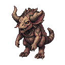 A fearsome chimera with reptilian and mammalian features, amber eyes, and sharp horns.