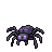 A menacing spider with glowing purple eyes and splayed legs, rendered in dark purples and grays.