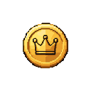 Golden coin with a crown icon, rendered in pixel art.
