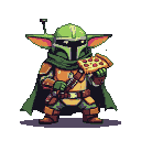 Pixel Art: The mandalorian eating Pizza