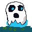 Pixel Art: Surprised Ghost Over Turquoise Pool with Blob Creatures