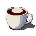 Steaming mug of coffee with white froth on a black background.