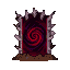 Menacing portal with jagged bone-like spikes framing a swirling vortex of crimson and deep purple energy, emanating an ominous red glow.
