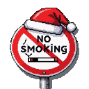 A "No Smoking" sign with a Santa hat.