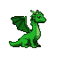 A green dragon with folded wings and a curled tail, facing slightly forward.