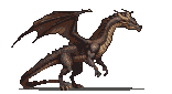 Colossal dragon in earthy brown tones, standing in side profile with partially unfurled wings and head held high.