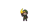 A small hero in a green tunic and cap, with pointed ears, holds a flickering torch in the dark.