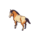 A chestnut and cream horse with a dark mane and tail, shown in isometric perspective on a black background.
