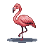 A pink and red flamingo stands on one leg against a black background, with a textured platform beneath it.