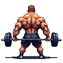 Muscular bodybuilder seen from behind, gripping a barbell.