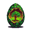 A mystical egg cracked open, revealing a glowing miniature forest with a single lush tree at its center.