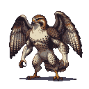 A hawk-man with spread wings, featuring a muscular humanoid body and detailed brown and cream plumage.