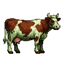 A pale green, undead cow with a vacant gaze.