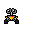 Blocky robot with large, expressive eyes, yellow body, and grey treads on a black background.
