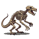 A skeletal rat monster with tan and brown bones and red accents in its mouth, poised with extended claws on a dark background.