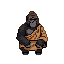 A stoic gorilla monk in an earth-toned robe with a solemn gaze.