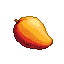 A ripe mango with a gradient of warm oranges and reds against a black background.
