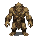 A hulking, muscular troll with rough, desaturated skin, wearing leather straps and a loincloth, scowling with bared teeth.