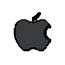 A dark gray, pixelated apple silhouette against a black background.